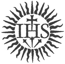 Logo de la confrérie des Jésuites. Les troix lettres I H S correspondent aux initiales de Iesus Hominum Salvator qui signifie Jésus, Sauveur des Hommes