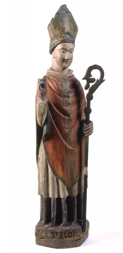 Statue de saint Eloi, sculpture en bois du XVIème siècle ; collégiale de Saint Junien, Haute-Vienne, Limousin, photographie de Philippe Rivière