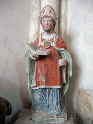 Statue saint Eloi ; église, Bragelogne-Beauvoir, Aube, Champagne-Ardenne. Photographie de Bruno Decroc