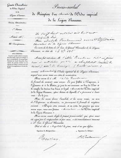 Procès-verbal de réception "Chevalier de l’Ordre Impérial de la Légion d’Honneur", in Le Curé de Chaptelat et son oeuvre pédagogique, 1993, page 7